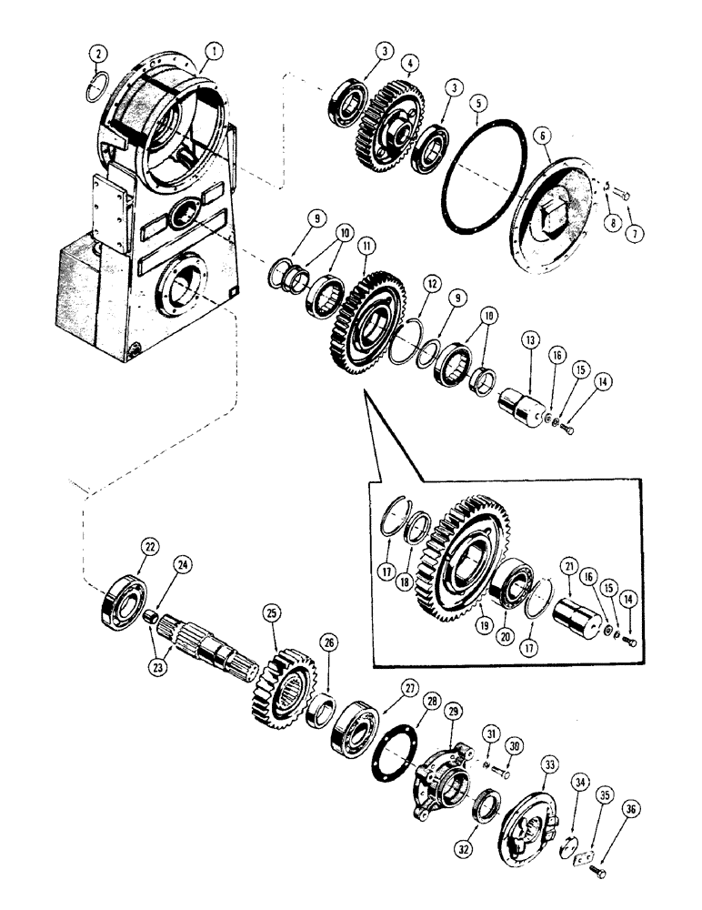 Схема запчастей Case W10 - (089A) - TRANSFER HOUSING AND GEARS, 1ST USED TRANS. SER. NO. 23080 (06) - POWER TRAIN