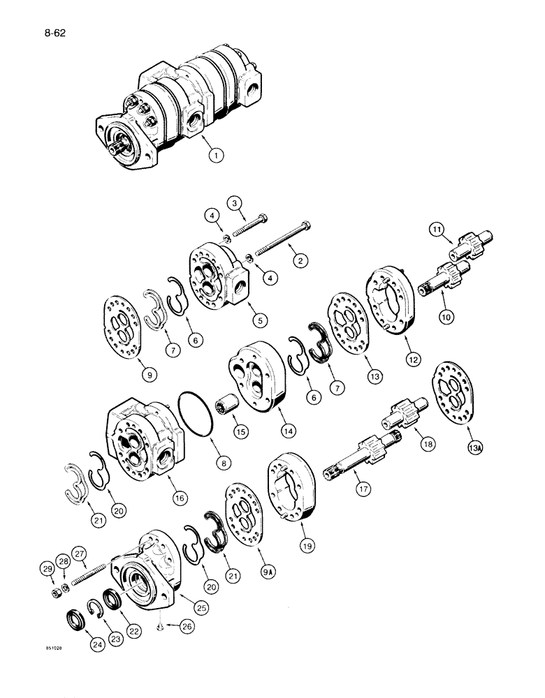 Схема запчастей Case 1086B - (8-062) - S516538 HYDRAULIC PUMP, TANDEM (08) - HYDRAULICS