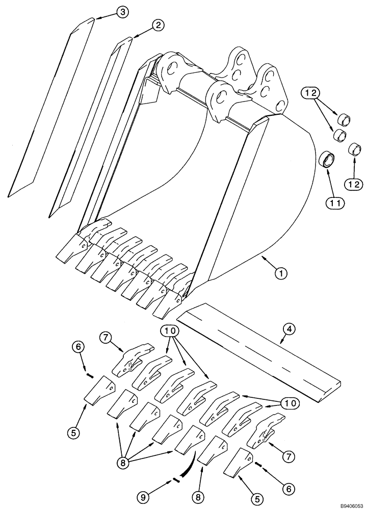 Схема запчастей Case 580SL - (9-068) - UNIVERSAL BACKHOE BUCKETS, 914 MM (36 INCH) WIDE TRENCHING BUCKET & TEETH, HEAVY DUTY (09) - CHASSIS/ATTACHMENTS