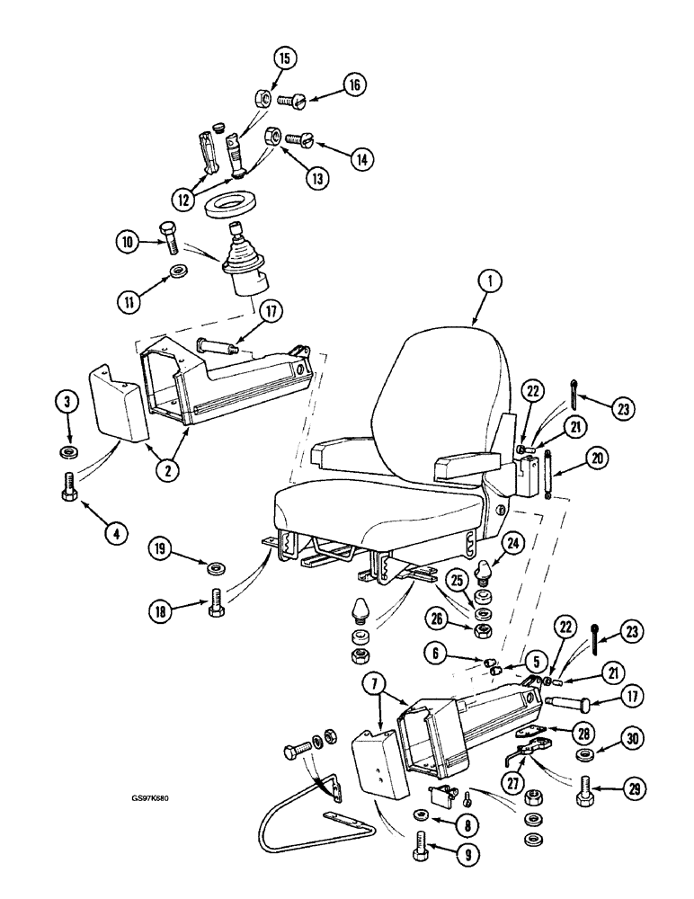 Схема запчастей Case 220B - (9-036) - HAND CONTROL VALVE CONSOLES, P.I.N. 74441 THROUGH 74595 (09) - CHASSIS