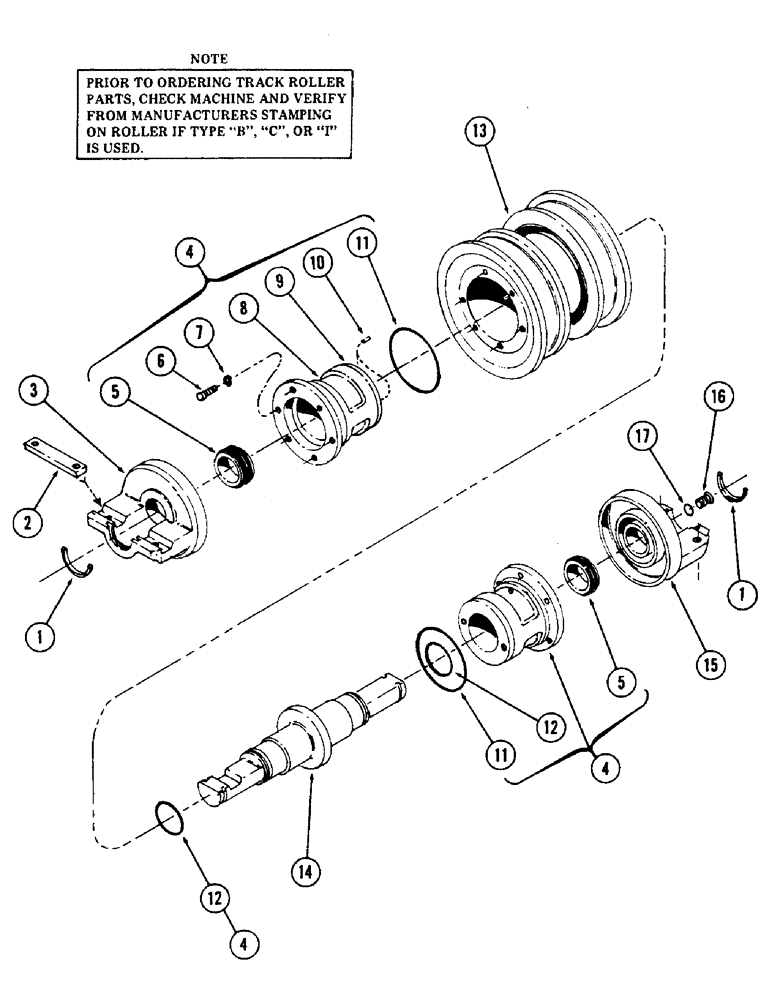 Схема запчастей Case 50 - (024) - DOUBLE FLANGE TRACK ROLLER, TYPE I, (S/N 6279926 AND AFTER) (48) - TRACKS & TRACK SUSPENSION