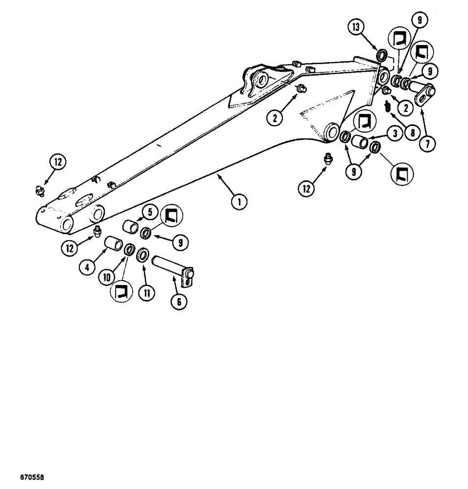 Схема запчастей Case 688 - (9-090) - ARM AND MOUNTING PINS, WITH 8 FOOT 8-3/8 INCH ARM (09) - CHASSIS