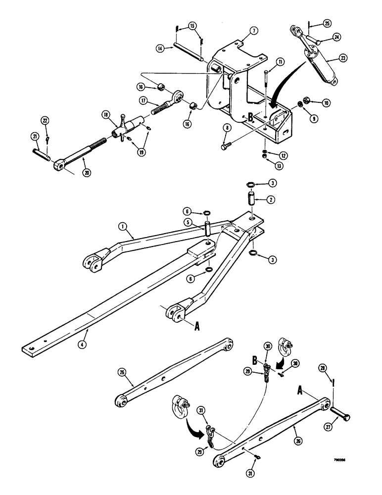 Схема запчастей Case 350B - (262) - THREE POINT HITCH, IMPLEMENT ATTACHING PARTS (05) - UPPERSTRUCTURE CHASSIS