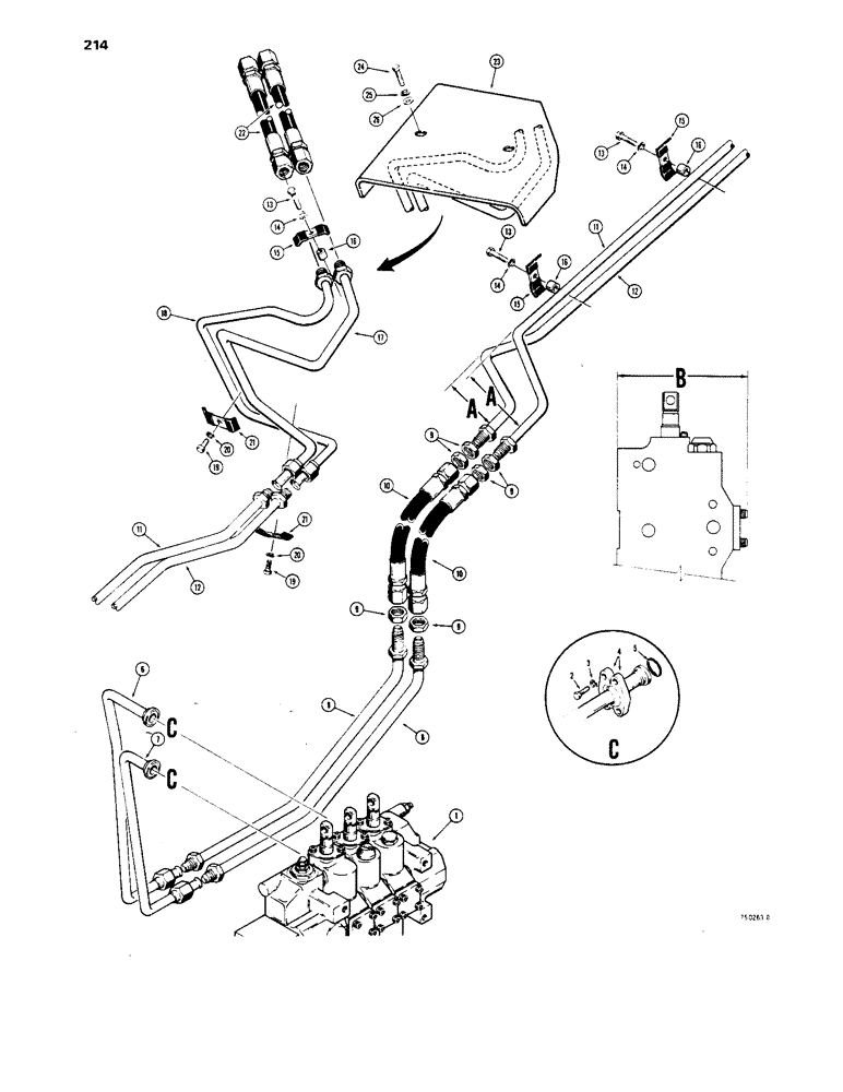 Схема запчастей Case 1450 - (214) - LOADER ARM AUXILIARY HYDRAULIC CIRCUIT, 4-IN-1 BUCKET MODELS (08) - HYDRAULICS