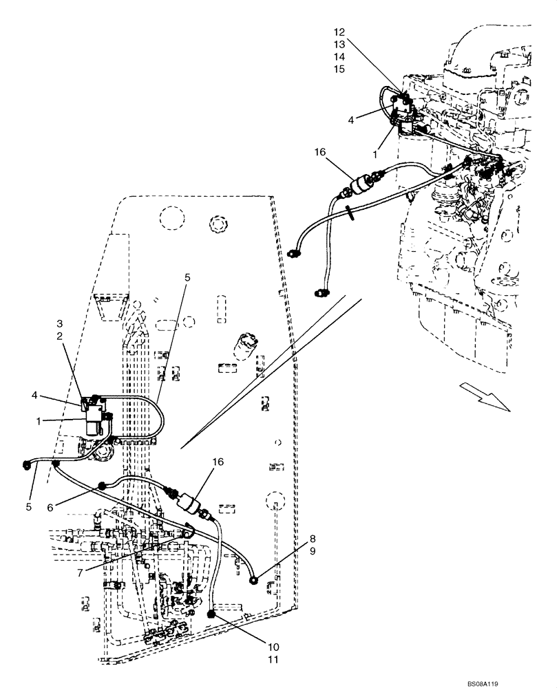 Схема запчастей Case 430 - (03-01B) - FUEL LINES - FUEL SHUT-OFF VALVE, IF USED (03) - FUEL SYSTEM