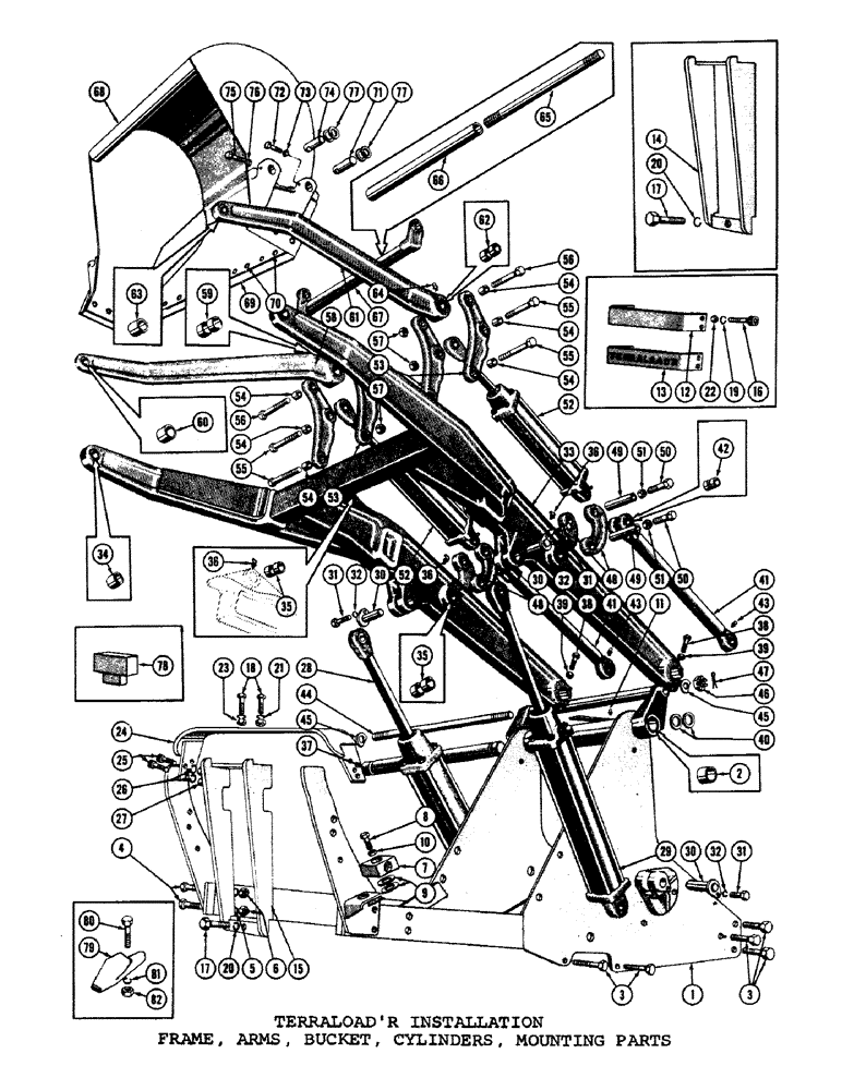 Схема запчастей Case 600 - (144) - TERRALOADR INSTALLATION, FRAME, ARMS, BUCKET, CYLINDERS, MTG. PARTS (05) - UPPERSTRUCTURE CHASSIS