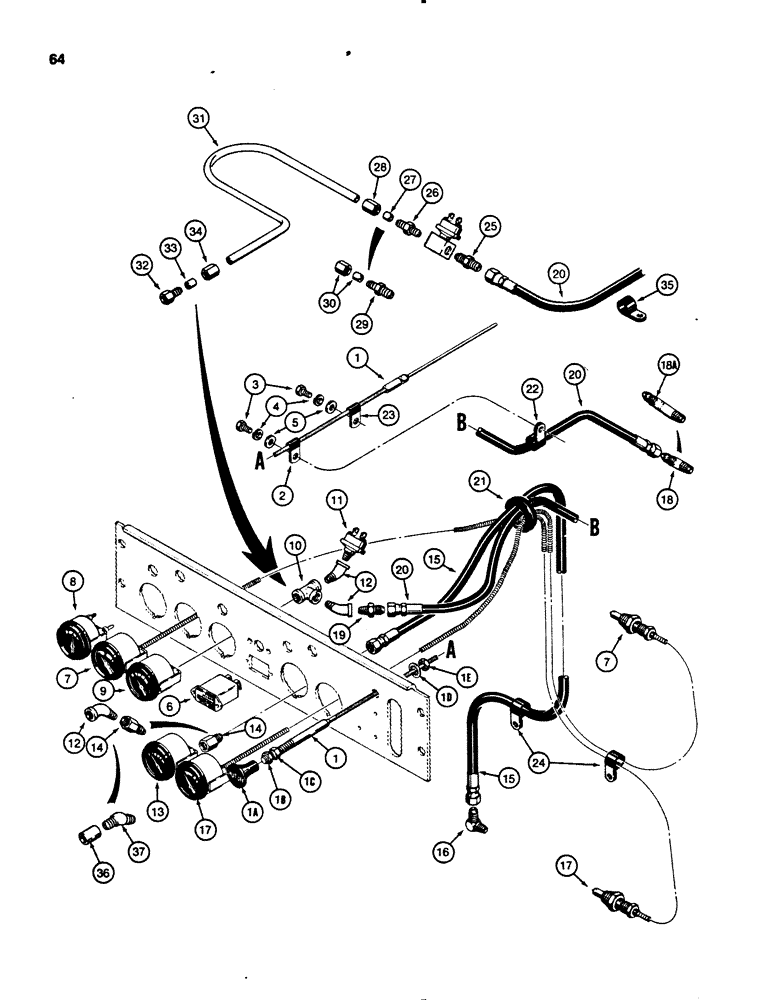 Схема запчастей Case 455B - (064) - INSTRUMENT AND FUEL SHUTOFF (06) - ELECTRICAL SYSTEMS