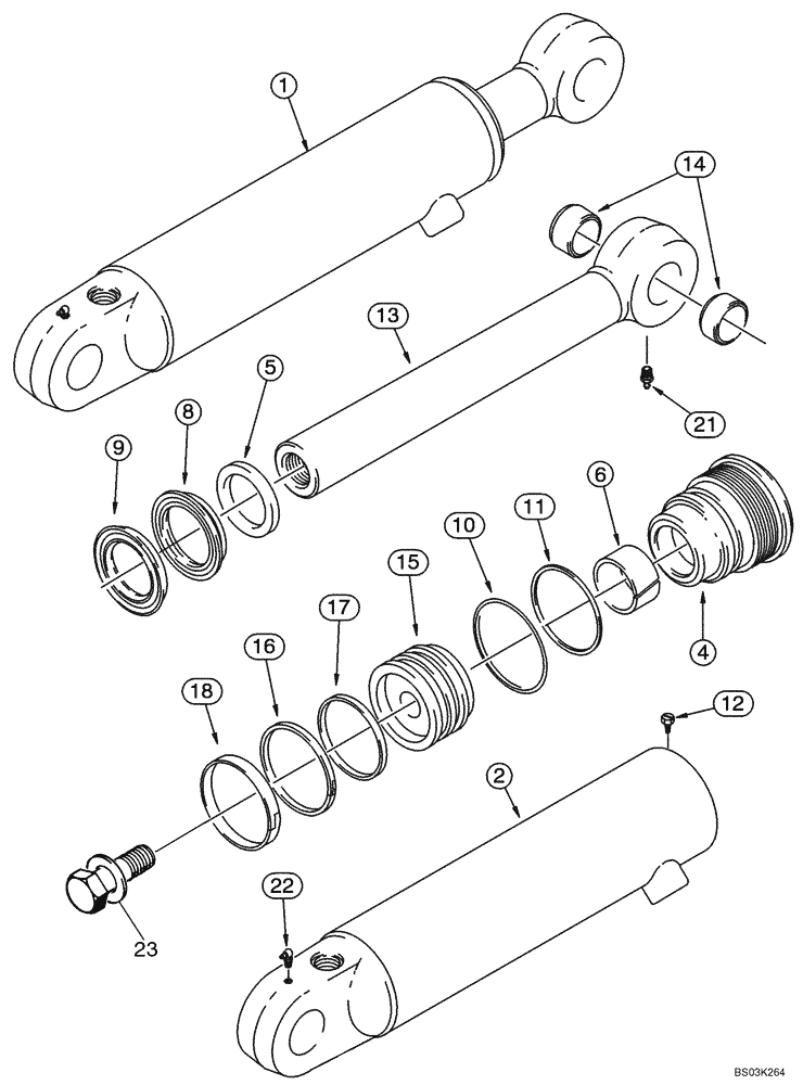 Схема запчастей Case 590SM - (08-64) - CYLINDER ASSY - LOADER CLAM (08) - HYDRAULICS