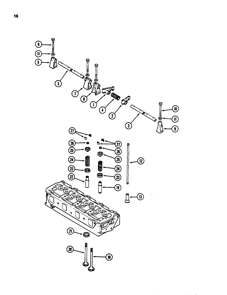 Схема запчастей Case 450B - (016) - VALVE MECHANISM, TURBOCHARGED DIESEL ENGINE, 207 NATURALLY ASPIRATED DIESEL ENGINE (01) - ENGINE