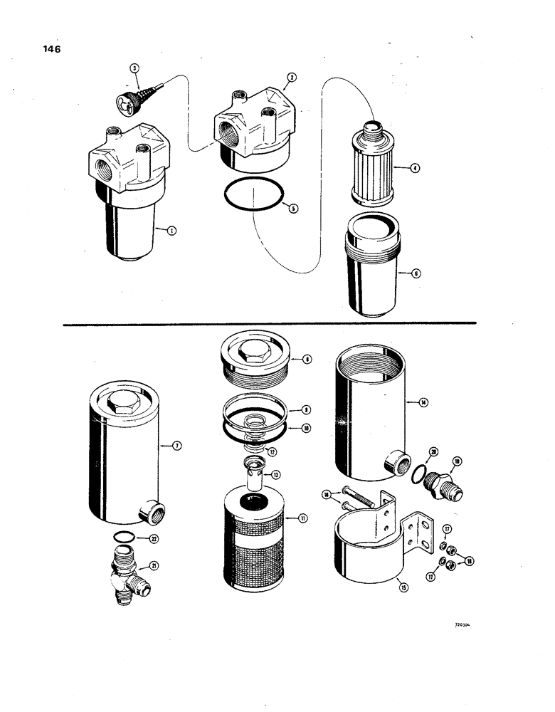 Схема запчастей Case 850 - (146) - TRANSMISSION OIL FILTERS, D43639 TRANSMISSION OIL FILTER ( SUCTION LINE) (03) - TRANSMISSION