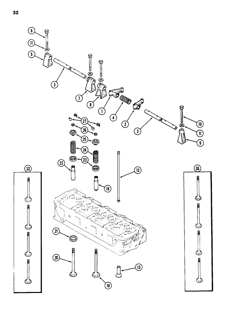 Схема запчастей Case 586D - (032) - VALVE MECHANISM, 188 DIESEL ENGINE (10) - ENGINE