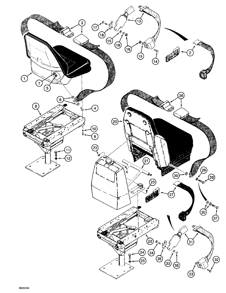 Схема запчастей Case 590 - (9-086) - SEATS AND MOUNTING PARTS, STANDARD SEAT AND MOUNTING PARTS (09) - CHASSIS/ATTACHMENTS