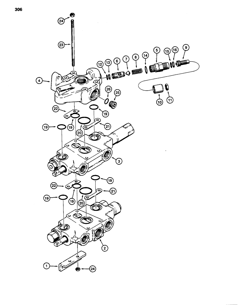 Схема запчастей Case 480D - (306) - CASE LOADER CONTROL VALVE, USED ON MODELS WITH SINGLE CONTROL LEVER (35) - HYDRAULIC SYSTEMS