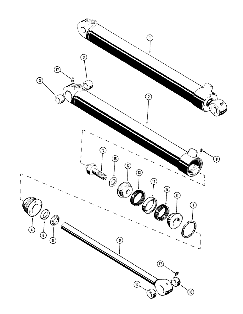 Схема запчастей Case 680CK - (320) - D45313 BACKHOE BOOM CYLINDER, 5" DIA. CYLINDER WITH 39-3/16" STROKE W/ ONE PIECE GLAND SEAL (35) - HYDRAULIC SYSTEMS