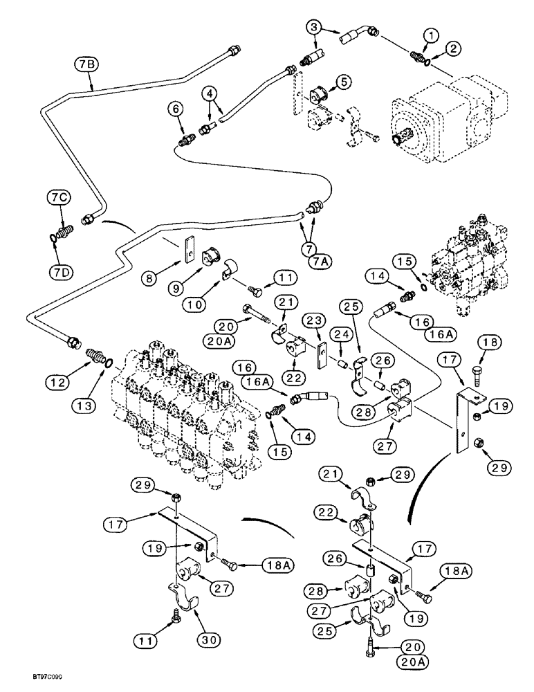 Схема запчастей Case 580SL - (8-006) - EQUIPMENT HYDRAULIC SYSTEM, EQUIPMENT PUMP AND LOADER CONTROL VALVE TO BACKHOE CONTROL VALVE (08) - HYDRAULICS