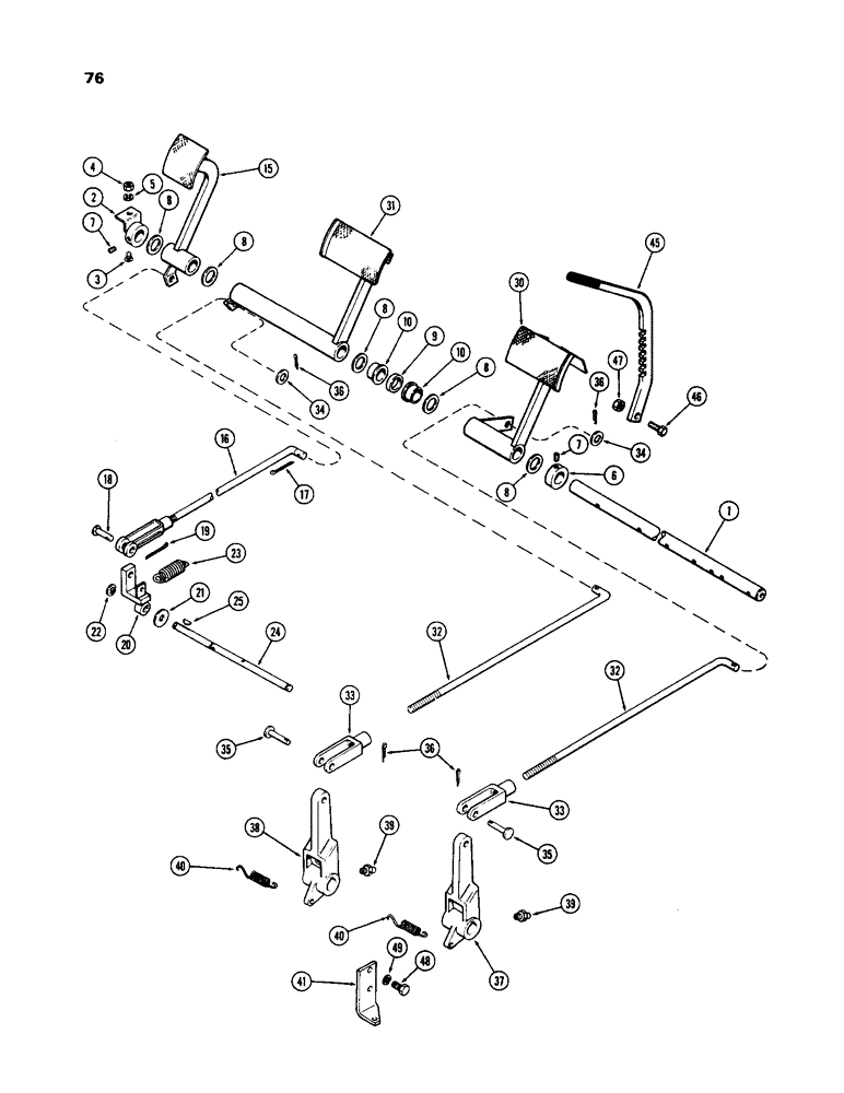 Схема запчастей Case 585 - (76) - BRAKE PEDALS AND DUMP CONTROLS, HYDROSTATIC TRANSMISSION (33) - BRAKES & CONTROLS