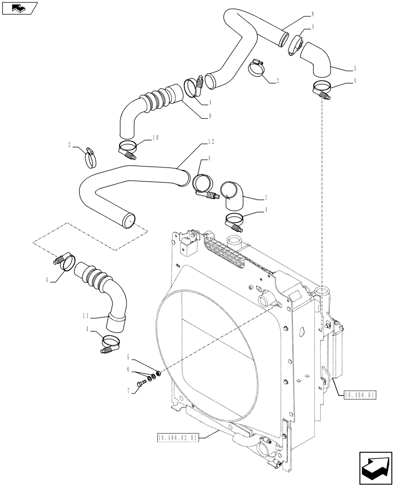 Схема запчастей Case 580SN WT - (10.408.07) - COOLER, CHARGE AIR AND HOSES (10) - ENGINE