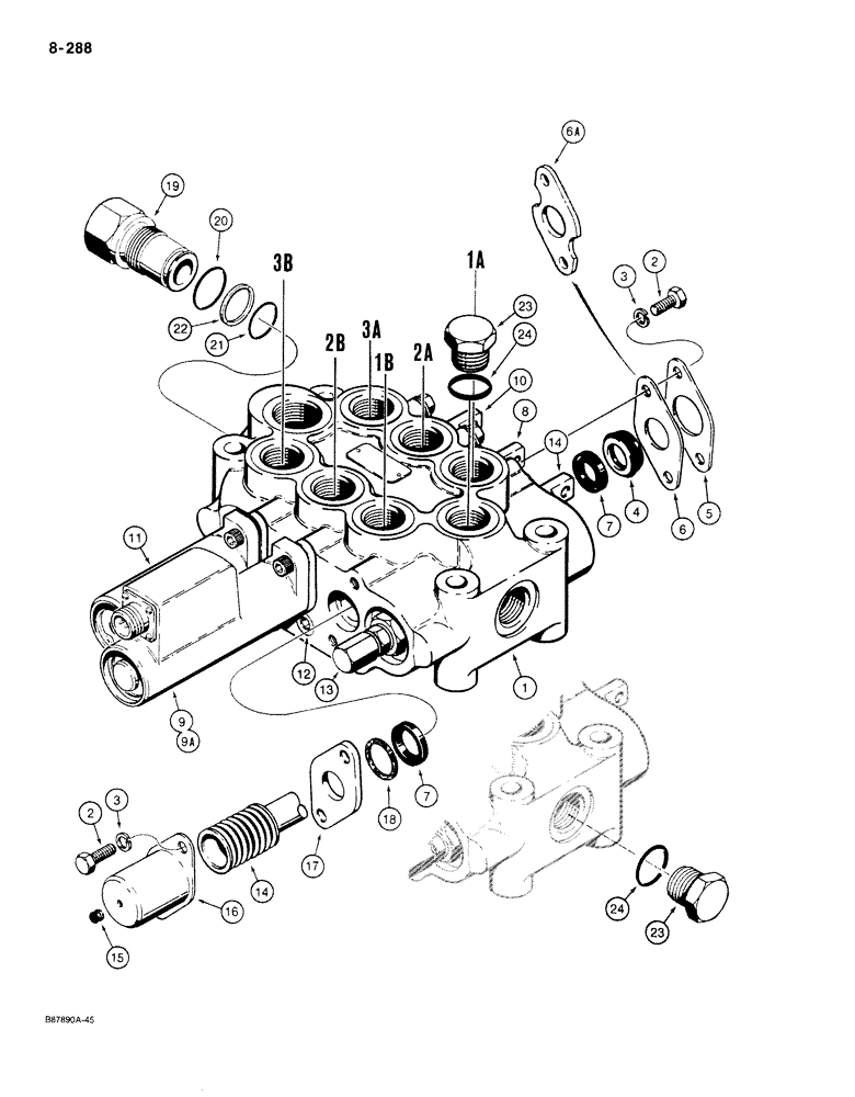 Схема запчастей Case 780C - (8-288) - HYDRECO LOADER CONTROL VALVE - THREE SPOOL (08) - HYDRAULICS