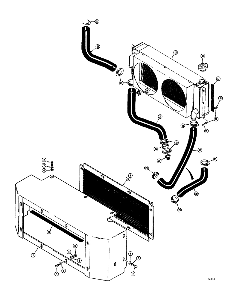 Схема запчастей Case 1700-SERIES - (073A) - RADIATOR, SHROUD, GRILLE AND HOSES (10) - ENGINE