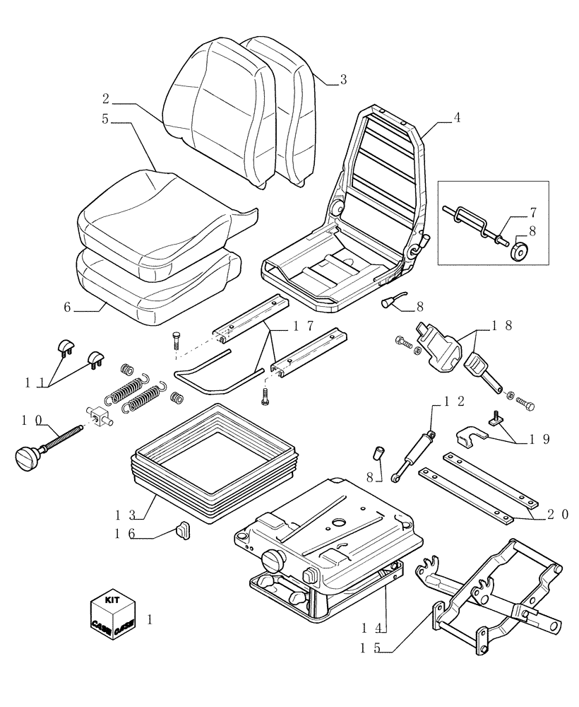 Схема запчастей Case 1850K - (9.670[02]) - HEATED SEAT AT MECHANICAL SOSPENSION - COMPONENTS - OPTIONAL CODE 784337011 (19) - OPTIONS