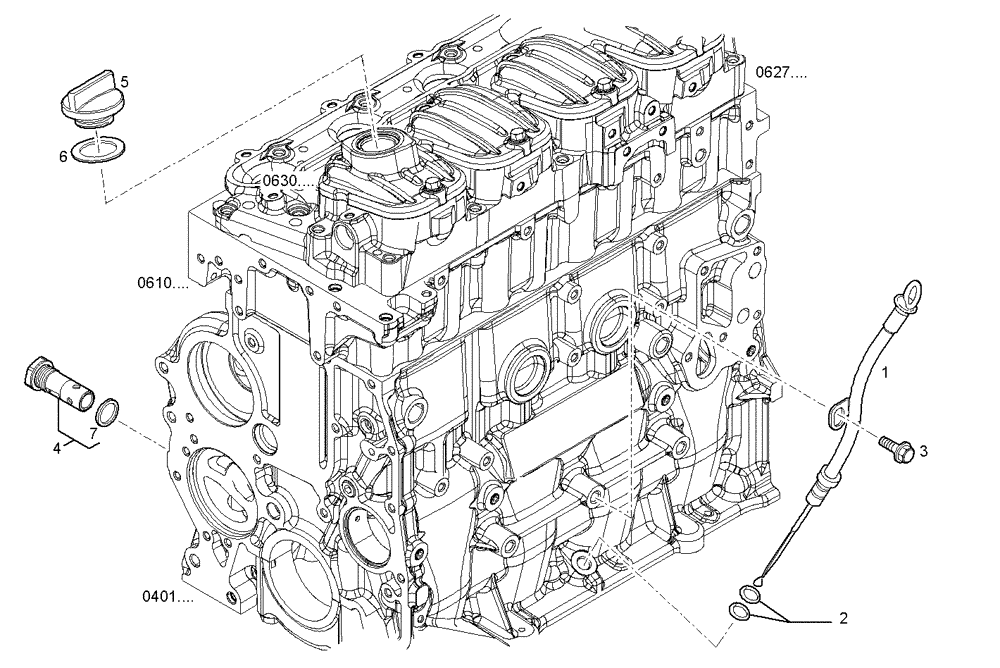 Схема запчастей Case F5CE9454G A001 - (2700.036) - OIL DIPSTICK & FILLER PIPE (10) - ENGINE