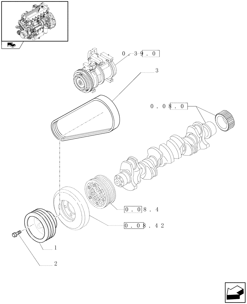 Схема запчастей Case F2CE9684P E007 - (0.08.4/01) - PULLEY - CRANKSHAFT (504045098 - 504170589) 