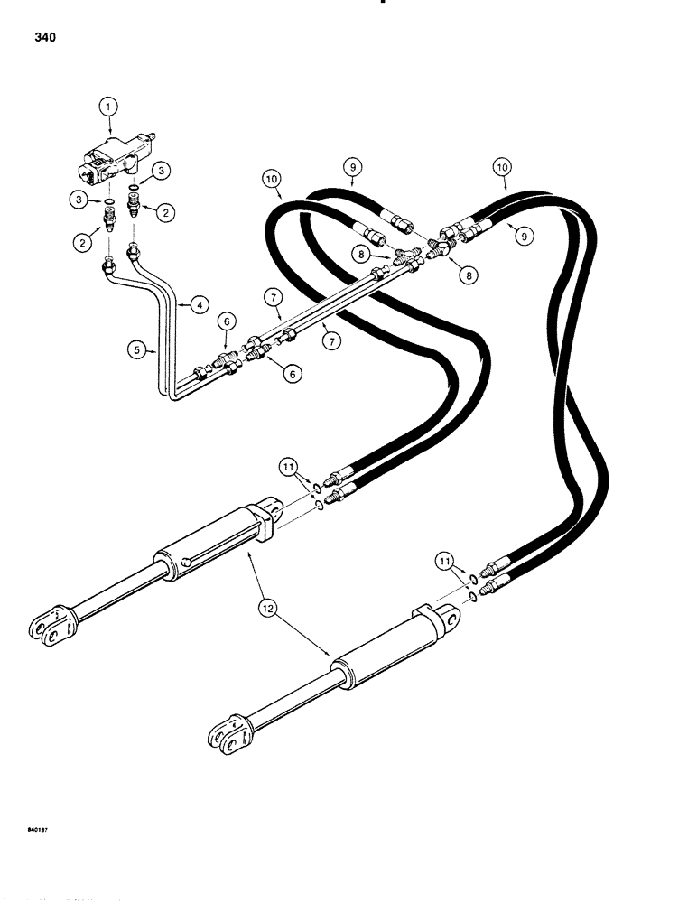 Схема запчастей Case P60 - (340) - LINE LAYER LIFT HYDRAULIC CIRCUIT, USED BEFORE 30+4 SERIAL NO. 4700 AND BEFORE 40+4 SERIAL NO. 3600 (35) - HYDRAULIC SYSTEMS