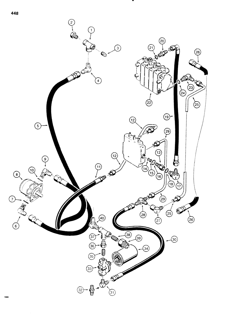 Схема запчастей Case SD100 - (448) - BACKHOE PUMP, PRESSURE, AND RETURN HYDRAULIC CIRCUIT, USED ON 30+4 SPECIAL SERIAL NO. 3761 AND AFTER (35) - HYDRAULIC SYSTEMS