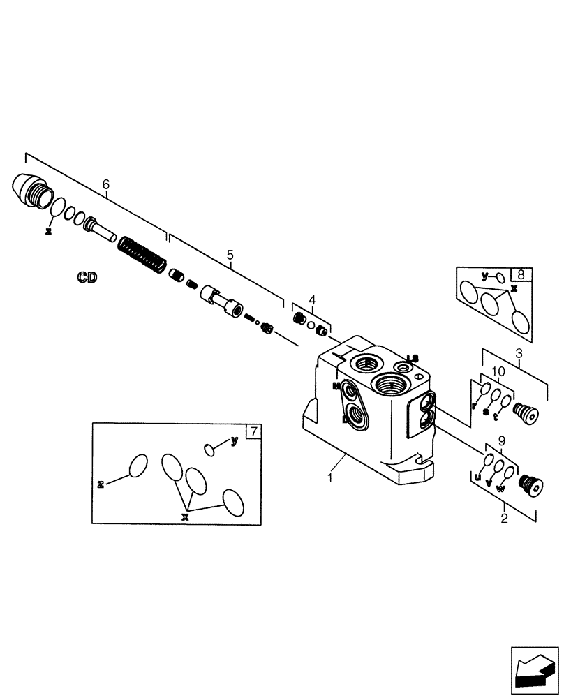 Схема запчастей Case 580SM - (35.150.01) - VALVE SECTION - INLET, 2 OR 3 SPOOL VALVES (VARIABLE VOLUME PUMP MODELS) (580SM+) (35) - HYDRAULIC SYSTEMS
