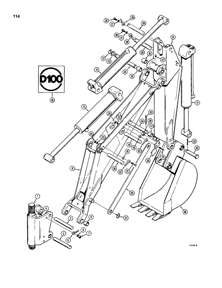 Схема запчастей Case D100XR - (7-114) - BOOM, DIPPER ARM AND BUCKET 