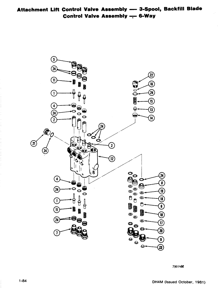 Схема запчастей Case DH4 - (1-84) - ATTACHMENT LIFT CONTROL VALVE ASSEMBLY - 3-SPOOL, BACKFILL BLADE CONTROL VALVE ASSEMBLY - 6 WAY (35) - HYDRAULIC SYSTEMS