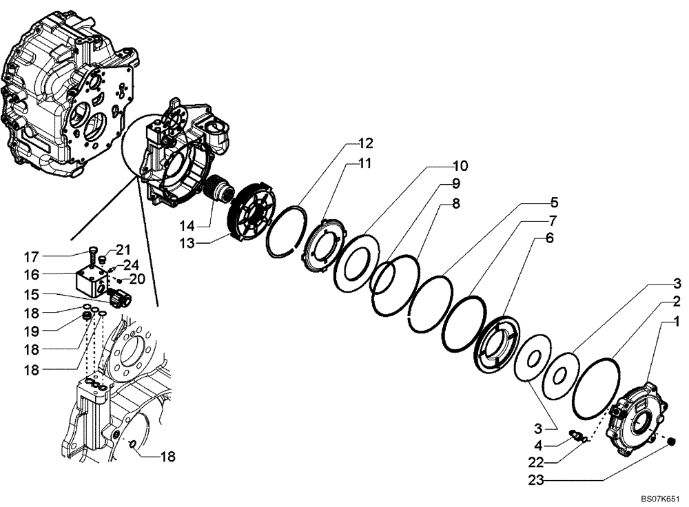 Схема запчастей Case 580M - (07-01[01]) - TRANSMISSION ASSY, 4WD - BRAKE, PARKING (07) - BRAKES