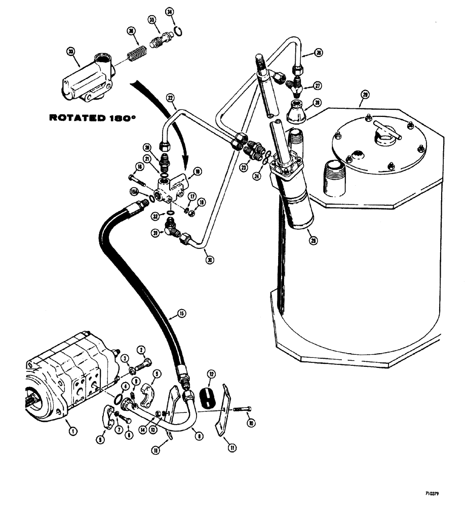 Схема запчастей Case W20 - (208) - STEERING HYDRAULICS PUMP TO RESERVOIR USED BEFORE TRACTOR S.N. 9107854 (05) - STEERING