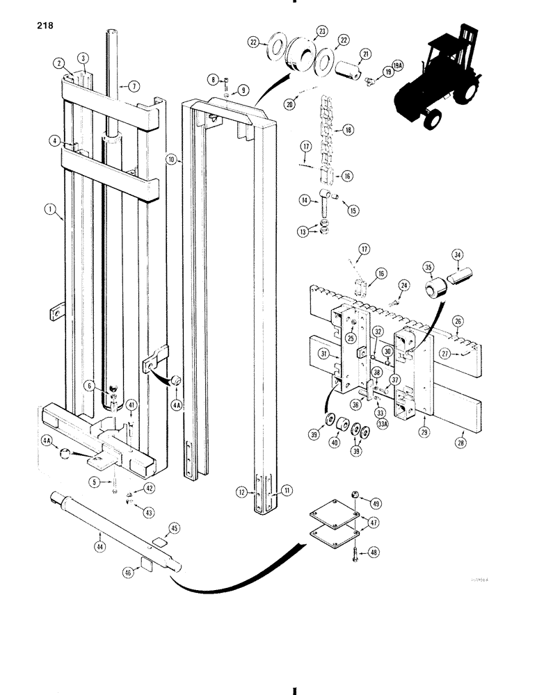 Схема запчастей Case 585C - (218) - 12 FOOT (3.6 M) MAST FOR 585C (83) - TELESCOPIC SINGLE ARM