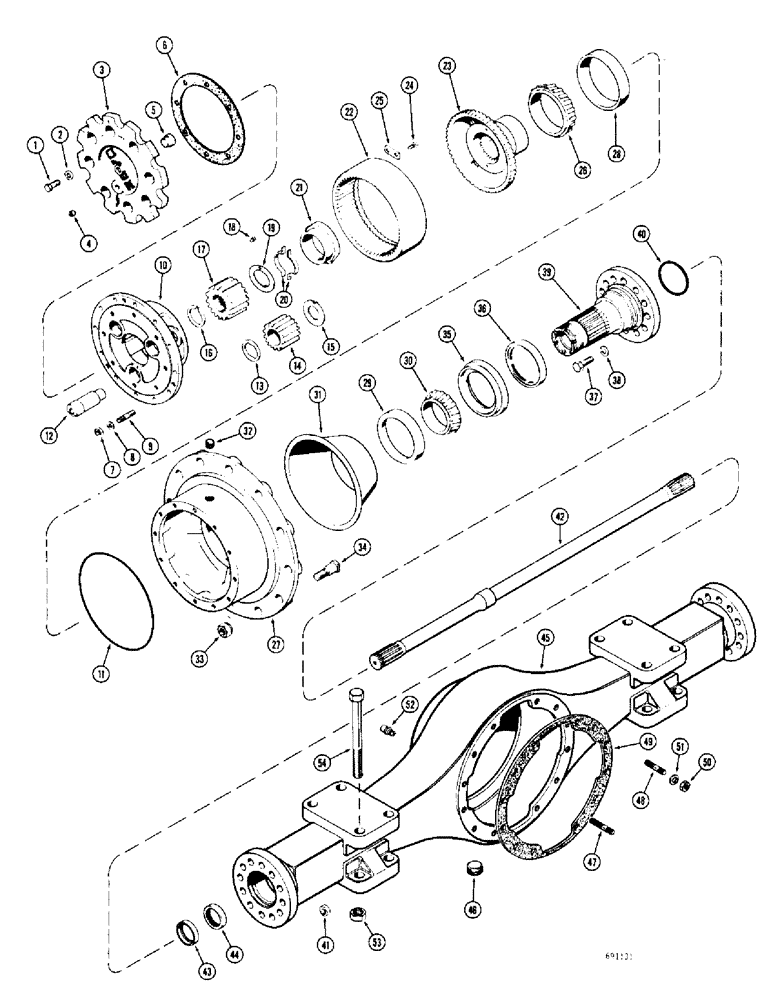 Схема запчастей Case W8C - (174) - L15393 FRONT RIGID AXLE, AXLE HOUSING AND PLANETARY (06) - POWER TRAIN