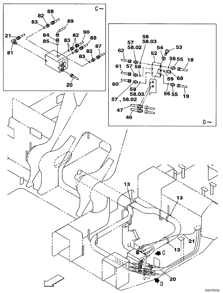 Схема запчастей Case CX225SR - (08-24) - PILOT CONTROL LINES, ATTACHMENT - MODELS WITHOUT LOAD HOLD (08) - HYDRAULICS