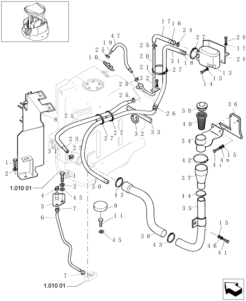 Схема запчастей Case CX20B - (1.010[03]) - FUEL TANK PIPING - CANOPY (10) - ENGINE