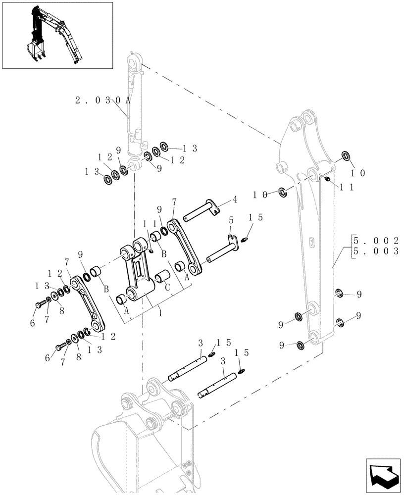 Схема запчастей Case CX31B - (2.003[01]) - ARM ASSEMBLY (84) - BOOMS, DIPPERS & BUCKETS