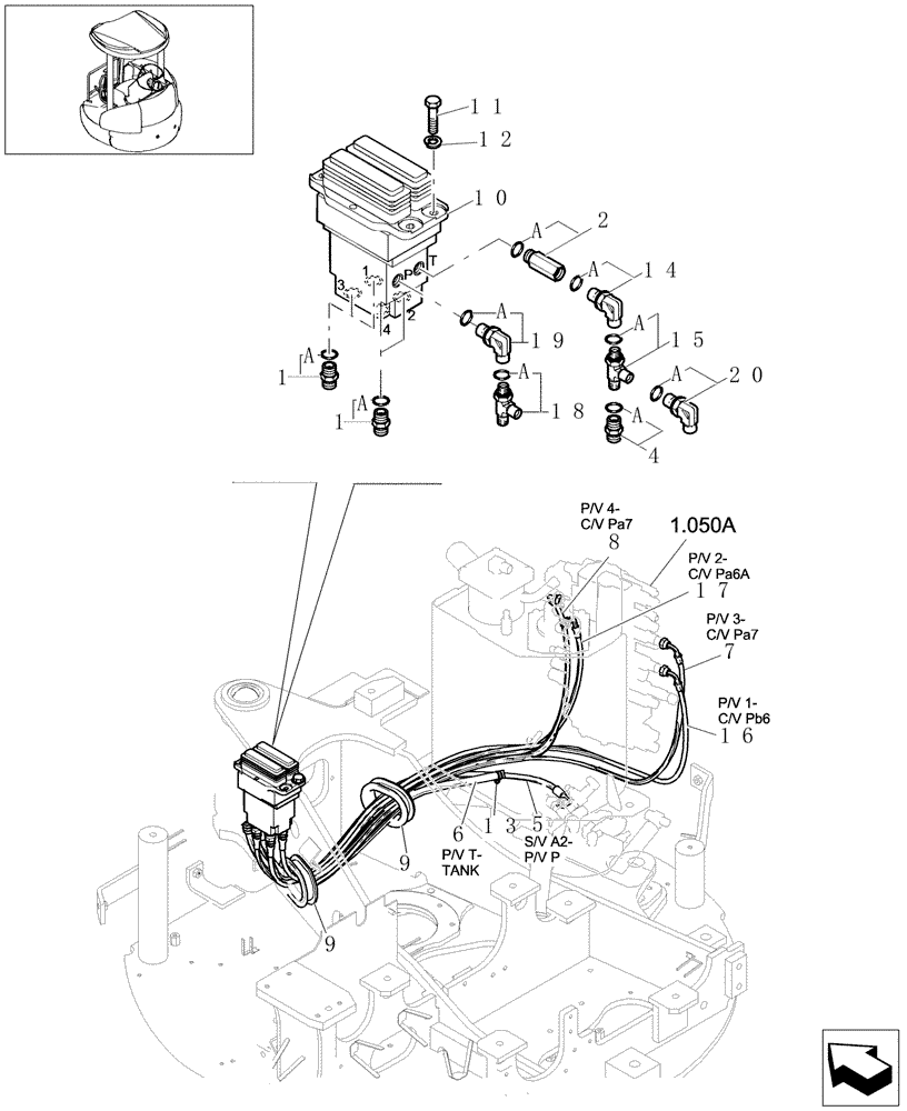 Схема запчастей Case CX27B - (1.080[06]) - CONTROL LINES PROPEL (01) - Section 1