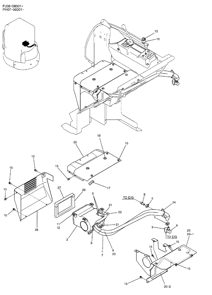 Схема запчастей Case CX50B - (01-078) - HOSE ASSY, HEATER (WITH HEATER) (PH21M00011F1) (05) - SUPERSTRUCTURE