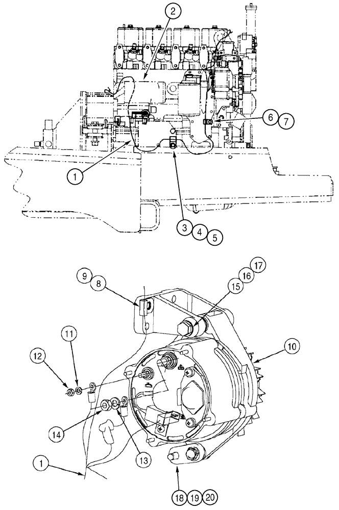 Схема запчастей Case 750H - (04-10) - HARNESS, FRONT ALTERNATOR - ENGINE RIGHT HAND SIDE AND ALTERNATOR MOUNTING (04) - ELECTRICAL SYSTEMS