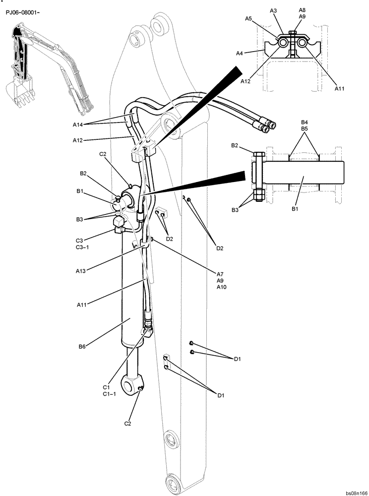 Схема запчастей Case CX50B - (05-026) - HYD LINES, ARM 1.87M (6FT 2IN) (PY43H00025F1 & PH12B00103F1 & PY43H00023F1) OPTIONAL PARTS