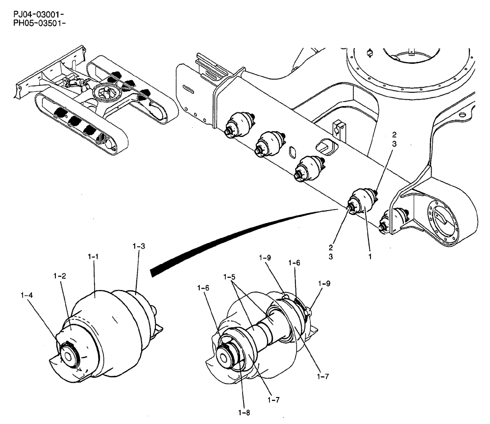 Схема запчастей Case CX50B - (03-007) - TRACK ROLLER ASSEMBLY (04) - UNDERCARRIAGE