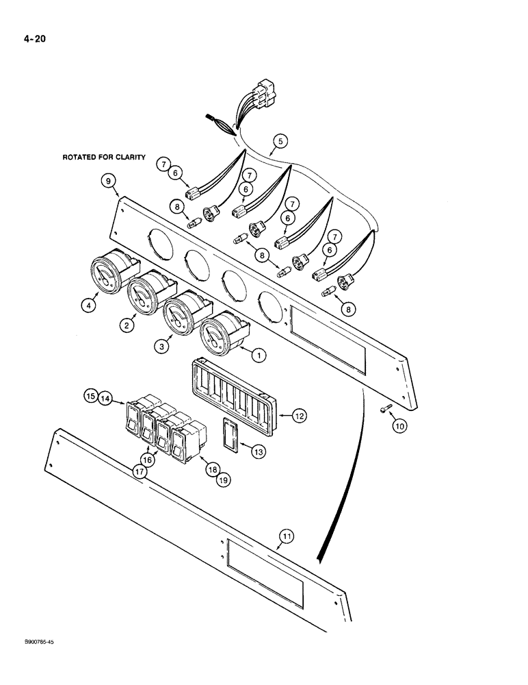 Схема запчастей Case 721 - (4-20) - OPTIONAL GAUGES WITH BLADE TYPE TERMINALS, AND OVERHEAD SWITCHES (04) - ELECTRICAL SYSTEMS