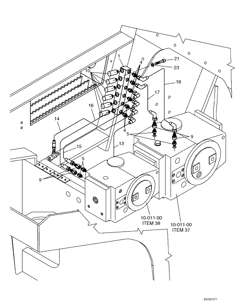 Схема запчастей Case SV210 - (10-009-00[01A]) - HYDRAULIC LINES, DIAGNOSTICS (P.I.N. DDD000852 AND AFTER) (GROUP 390) (ND134450) (08) - HYDRAULICS