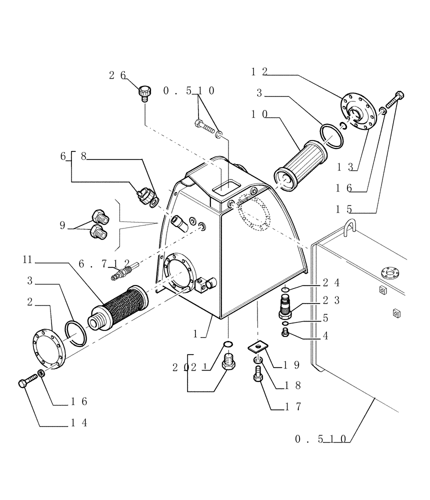 Схема запчастей Case 1850K - (3.444[01]) - OIL TANK (07) - HYDRAULIC SYSTEM/FRAME