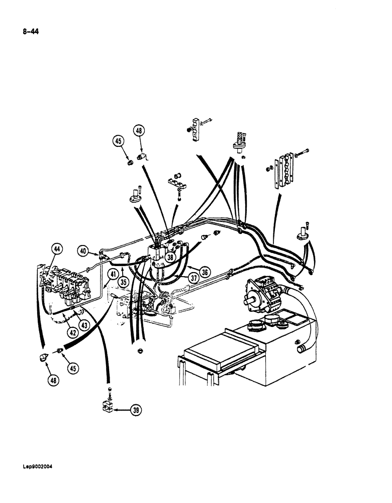 Схема запчастей Case 125B - (8-044) - HYDRAULIC PUMP LINES, P.I.N. 21807 THROUGH 21868,, 26801 AND AFTER (08) - HYDRAULICS