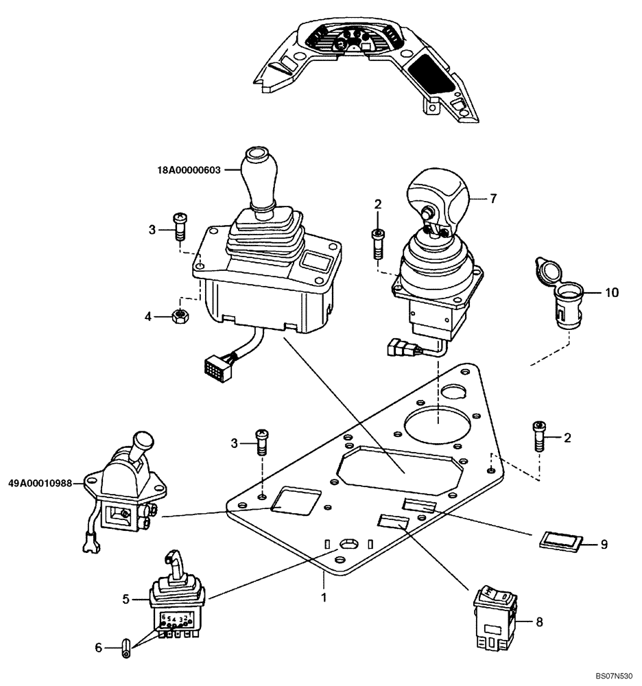 Схема запчастей Case 340B - (67A00011447[001]) - CONTROLS, SIDE INSTRUMENTS PANEL (SIMPLE MUX P.I.N. HHD0340BN7PG58072 AND AFTER) (87745487) (13) - Electrical System / Decals
