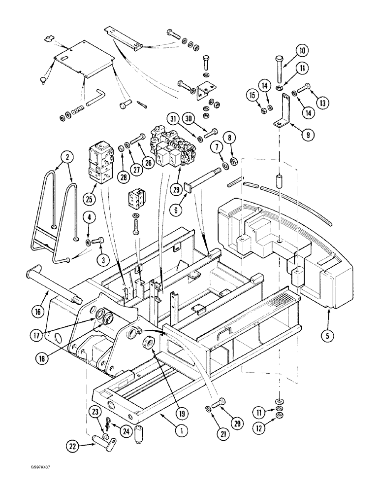 Схема запчастей Case 170C - (9-004) - TURNTABLE AND COUNTERWEIGHT, P.I.N. 74501 THROUGH 74662, P.I.N. 02301 THROUGH 02370 (09) - CHASSIS