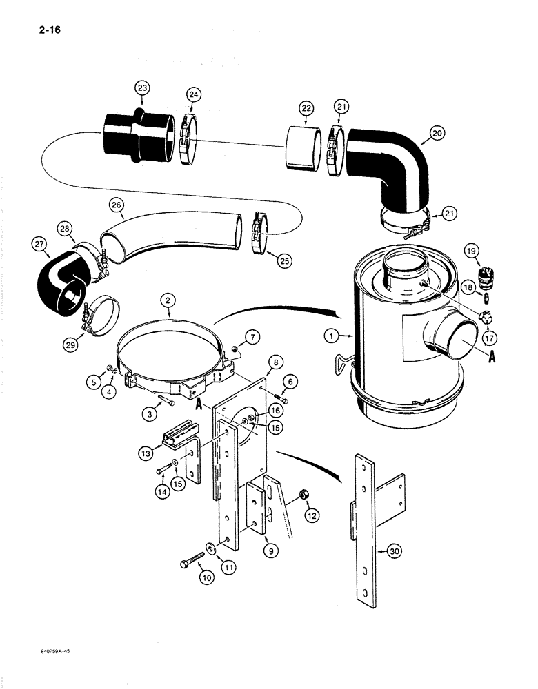 Схема запчастей Case 1187B - (2-16) - AIR CLEANER AND RELATED PARTS, USED ON MODELS WITH CASE ENGINE (02) - ENGINE